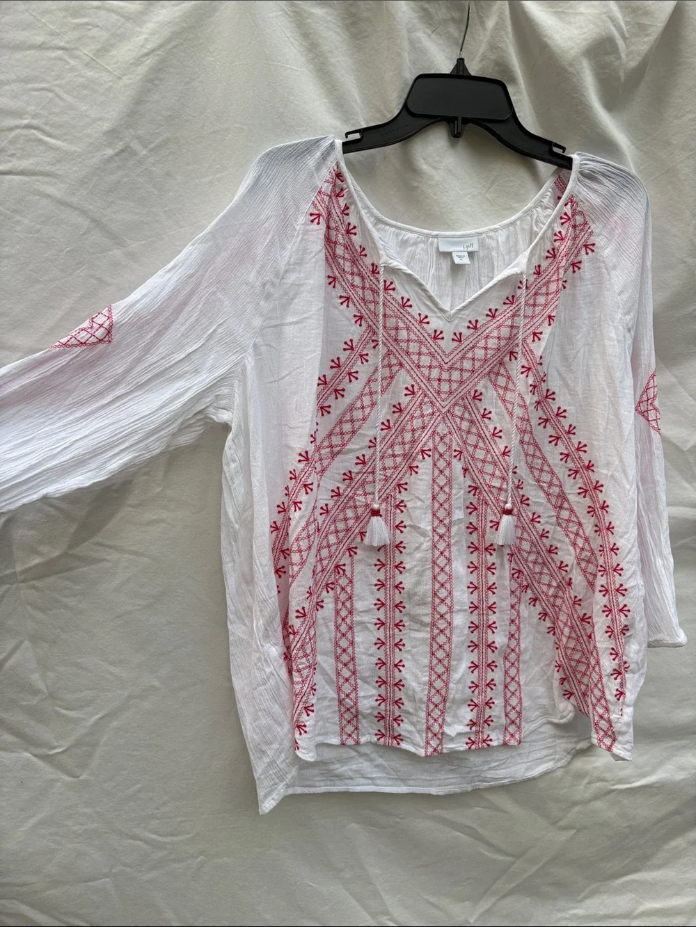 J. Jill White Peasant Tunic with Red Embroidery - Picture 8 of 14
